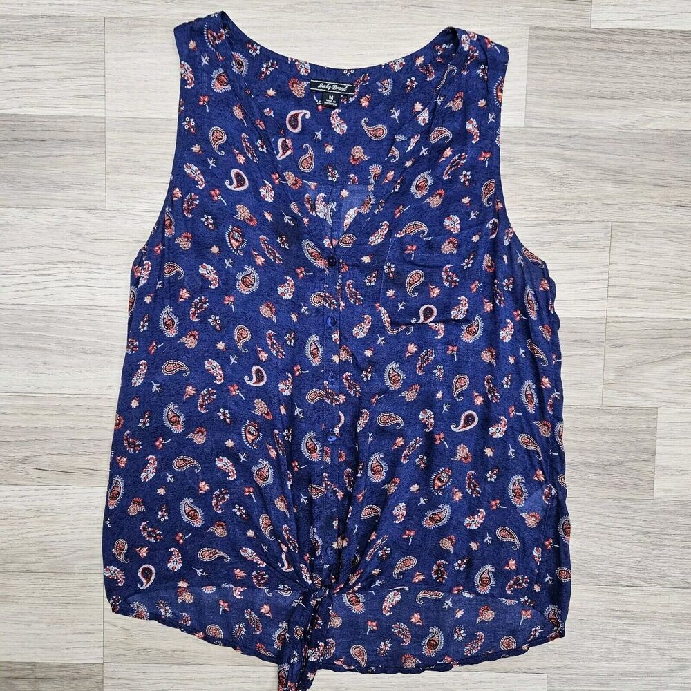 LUCKY BRAND Womens Blue Paisley Cowgirl Button Down Knotted Tank Top Medium